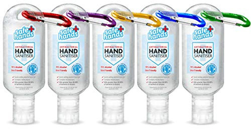 Safe Hands | Hand Sanitiser Gel With Clip | Pack of 5 x 50ml Bottles | 70% Alcohol | Pocket Size I Ideal For Kids, Travel, School & Work | Antiviral & Antibacterial Hand Sanitizer With Moisturisers