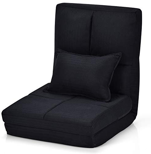 DREAMADE Bodensofa, Bodenstuhl mit 5-stufig Verstellbarer Rückenlehne, Bodensessel mit Schlaffunktion, Schlafsofa, Lazy Sofa, Klappsofa mit Lendenkissen (Schwarz)