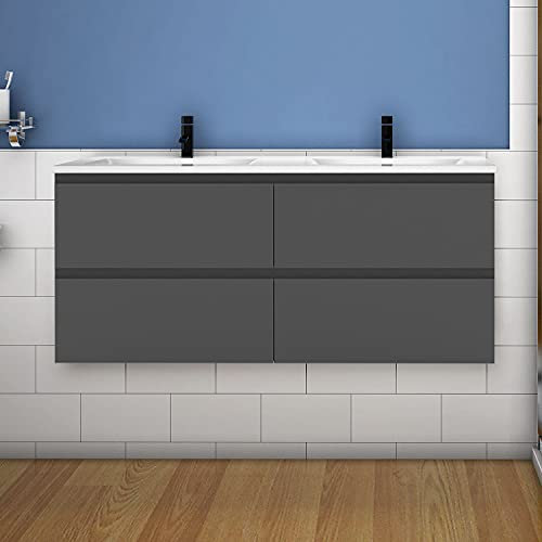 Acezanble Meuble de Salle de Bain Anthracite 120cm, Meuble de Rangement avec lavabo, Meubles Suspendus de Salle de Bain,Meubles-lavabos,Meuble sous Vasque Suspendu