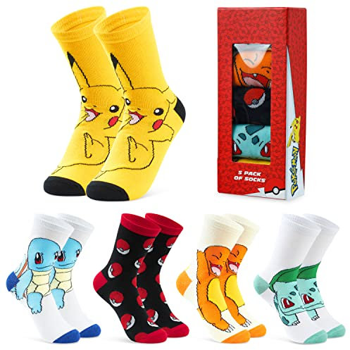 Pokemon Jungen Socken 5 Pack Pikachu Knöchel Socken Kinder Dehnbar Atmungsaktiv Crew Socken für Jungen Mädchen und Jugendliche - Pokemon Geschenke (11.5-3, Mehrfarbig)