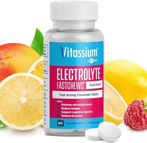 Vitassium FastChews, tabletas masticables de electrolitos, tabletas de sodio de acción rápida, ponche de frutas, 60 unidades