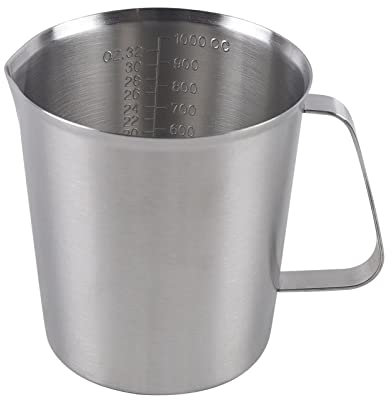 JAYEUW Edelstahl Messbecher 1000ML/32Oz 2 Messskalen ML Skala OZ Skala Home Kicthen Edelstahl Messbecher Milchkännchen mit Markierungsgriff Messbecher Milchkrug 1L