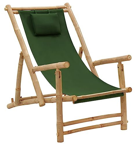 vidaXL Liegestuhl Verstellbar Campingstuhl Strandstuhl Klappstuhl Gartenstuhl Terrassenstuhl Balkonstuhl Gartenliege Stuhl Bambus Canvas Grün