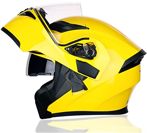 Motorrad-Vollgesichts-Klapphelm mit Doppelvisier DOT/ECE-zugelassener Motorrad-Motocross-Casco-Moto-Street-Bike-Rennhelm für Erwachsene, Männer und Frauen,Gelb,L