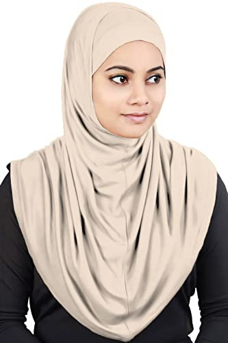 MyBatua Damen Al-Amira Hijab mit Unterschal/Mütze/Motorhaube aus weichem Viskose-Jersey, sofort einsatzbereit, HJ-129, Helle Haut, Einheitsgröße