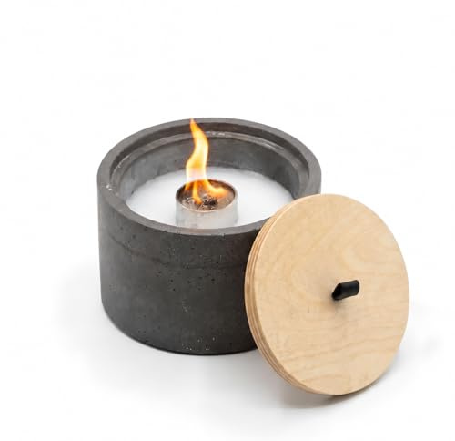 Generisch Wachsfeuer Outdoor Kerze mit Dauerdocht - 18 x 11 Zentimeter - Geschliffener Beton - Handmade in Hessen! (Dunkelgrau)