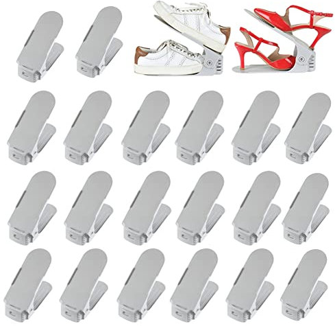 Deuline 20 x Verstellbarer Schuhschlitz Schuhregal Schuhstapler schuhaufbewahrung Schuhorganizer Schuhhalter Farbe: Grau 521132