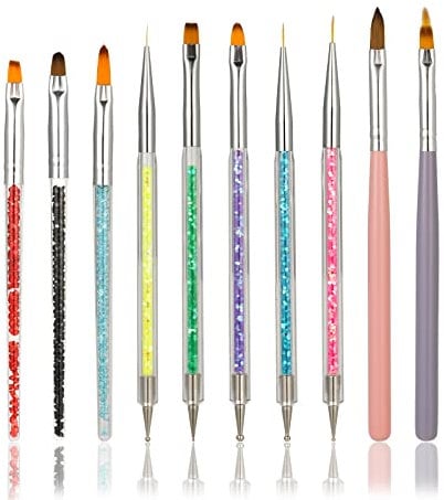 Acrylic Nail Art Brushes Set, 10pcs Nail Painting Brushes Colorful Nail Art Clean Up Brushes & Dotting Pen DIY Design Tools Kit for Manicure Professional Salon & Home Use