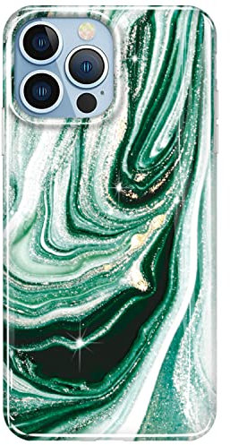 luolnh Gold Glitter Sparkle Case Compatible with iPhone 13 Pro Case Marble Design Shockproof Slim Soft Silicone TPU Bumper Cover Phone Case for iPhone 13 Pro 6.1 Inch 2021(Green Stars)