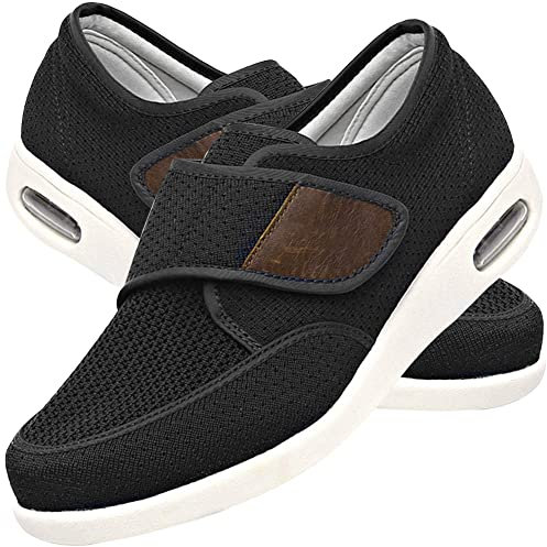 AEHO Diabetiker Schuhe Herren Extra Weit Senioren Hausschuhe Orthopädischer für Geschwollene Füße Diabetikerschuhe Extra Weit Herren Spezialschuh Gesundheitsschuhe,Schwarz,48 EU