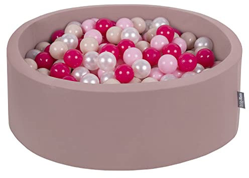 KiddyMoon Rund Bällebad Velvet Bällepool 90X30cm/200 Bälle ∅ 7Cm Ballgruben Für Babys Spielbad Kleinkinder, Hergestellt In Der EU, Erikafarben: Pastellbeige/Puderrosa/Perle/Dunkelpink