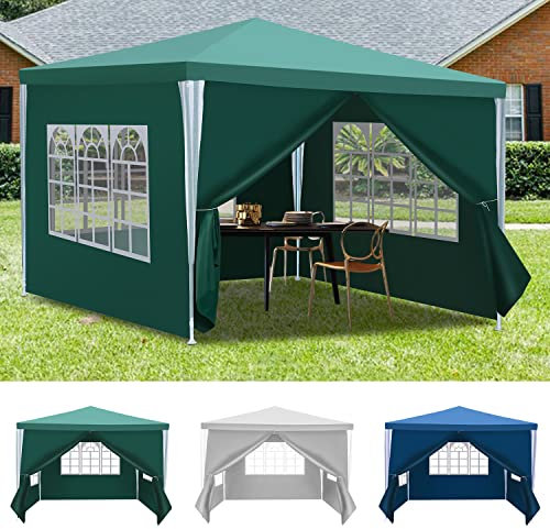 Herrselsam Pavillon 3x3m Garten pavillon Wasserdicht mit 4 Seitenwänden und Fenstern Stabil Gartenpavillon UV-Schutz Wasserdicht Partyzelt Gartenzelt für Freien, Party, Hochzeit, Grün