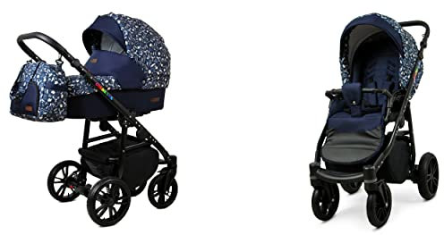 BabyLux® Bambimo Kinderwagen Set 2 in 1 - Color Lux - incl. Babywanne, Buggy Sportsitz - Kinderwagenset - Kombikinderwagen mit Wickeltasche, Regenschutz, Moskitonetz, Cupholder usw.