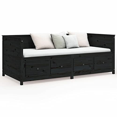 Keketa Tagesbett, Schlafsofa mit Schubladen, Sofa Gästebett Unterbett Bettkasten, Einzelbett für Erwachsene, Jugendliche Gästebett Schwarz 75x190 cm Massivholz Kiefer