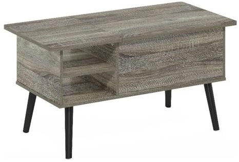 Furinno Jensen Couchtisch mit anhebbarer Tischplatte aus Holz mit verstecktem Fach und seitlich offener Ablage für das Wohnzimmer, Französische Eiche Grau
