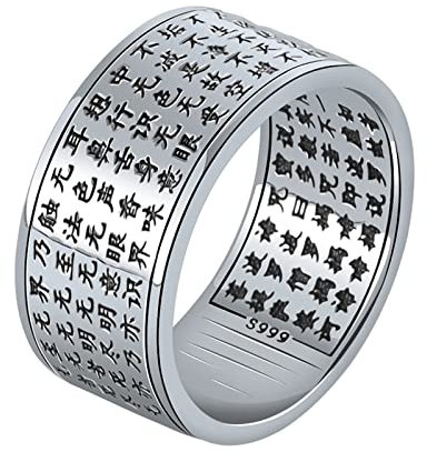Banemi Metallring, Vintage Ringe Herren Silber 999 Sterling-Silber Buddhistischer Ring mit Eingraviertem Herz Sutra Mode Geschenk Ring Größe 67 (21.3)