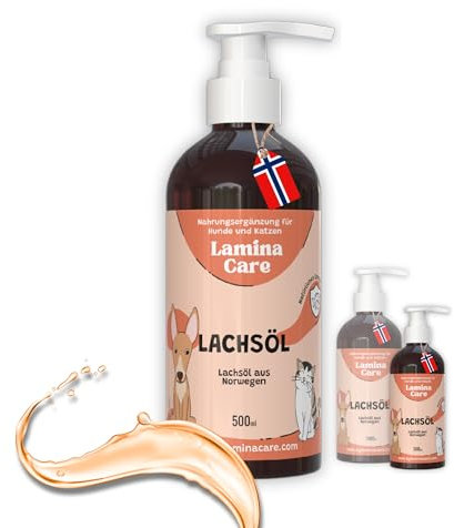 Lamina Care - Olio di Salmone per Cani e Gatti per Articolazioni Forti e Pelle Sana, Olio Salmone per Cani Arricchito con EPA, DHA, Omega 6 e Omega 3 Cane, Appetizzante per Cani Naturale e Norvegese