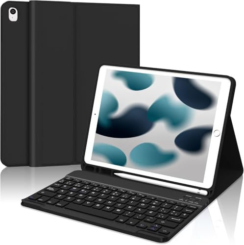 WAVATA Funda Teclado para iPad 9 Generación 2021- Teclado para iPad 8 Gen 2020/ 7ª Gen 2019- Funda para Air 3 y Pro 10.5 2017- Keyboard Bluetooth Magnética para Pad 10.2'', Español Ñ- Negro