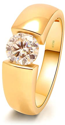 Lieson Verlobung Ringe für Herren, 18K Gold Ring Herren Poliert Solitär Rund Moissanit 1ct Freundschaftsringe