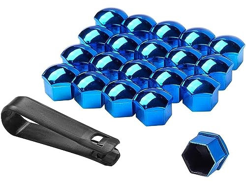 20 Stück Radschraubenkappen Für Opel Astra Mokka Insignia B Zafira, Universal Radmutterkappen Abdeckungen Sechseckige Radschraubenkappen mit Entfernungswerkzeug Set Auto Zubehör,E/Blue-21mm