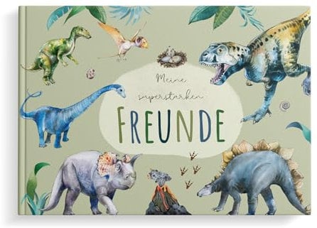 MeinBaby123® Freundebuch für Kinder, Freundschaftsbuch, Freundebuch Kindergarten, Freundebuch Schule, Freundebuch für Jungs, Freundschaftsalbum, Geschenk für Jungen - Album (Dino)