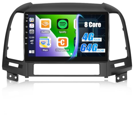 8 Core 4G+64G CAMECHO Android 13 Autoradio mit Navi für Hyundai Santa Fe 2006-2012,8Core丨9 Zoll Doppel Din Auto Radio Touch Display mit Carplay Android Auto Bluetooth FM/RDS Mirror Link DSP