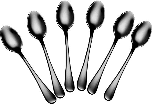 Wesdxc56 Demitasse - Cucchiaini da espresso, mini cucchiaini da caffè, in acciaio inox, 10 cm, per dessert, set da 6 (nero)