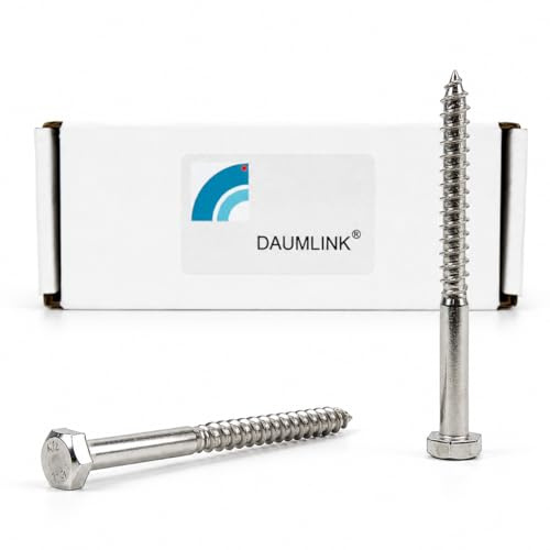 DAUMLINK® Viti Esagonali Legno Acciaio Inox DIN 571, M6x60 mm, 25 Pezzi | Fissaggio Sicuro, Costruzione in Legno