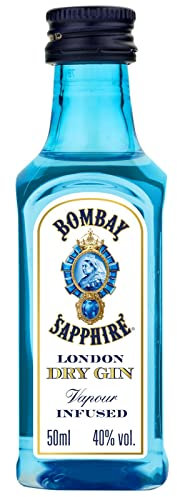 Bombay Sapphire London Dry Gin Miniatures, 40% vol., 5 cl / 50 ml (Pack of 10), 100% Vapour Infused Spirit with 10 Hand-Selected Botanicals
