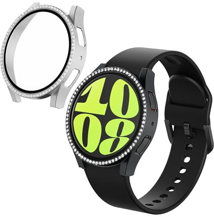 kwmobile 2x Smartwatch Display Cover Compatible with Samsung Galaxy Watch 6 44mm Case - Glitter Protector - Black/Silver
