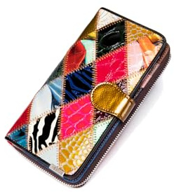 PORRASSO Geldbeutel Damen Leder Buntes Geldbörse Großes Fassungsvermögen Portemonnaie Brieftasche