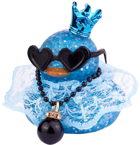 Mwmoeen Gummi Ente Auto Ornament, Einzigartige Ente Auto Armaturenbrett Dekoration mit Mini Krone Rock Gläser Nette Prop