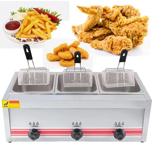 ZHIXUMM Friteuse De Bureau à Gaz Professionnelle en Acier Inoxydable, Friteuse à Double RéServoir Gpl Propane De Grande Capacité pour Poulet Frit Et Chips De Pommes De Terre, Friteuse De Cuisine,30L