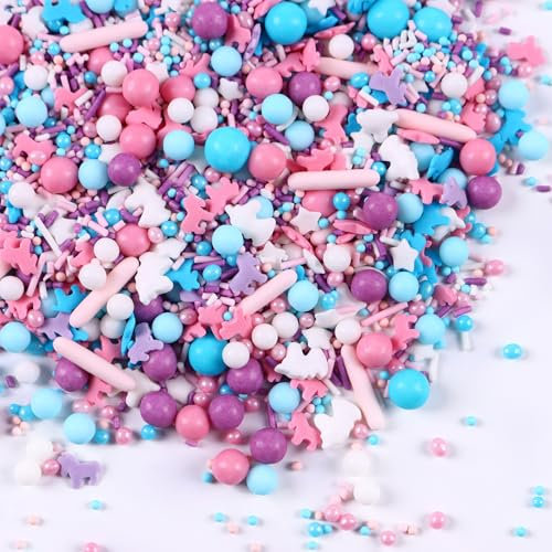 Essbare Streusel für Kuchen Verzieren 120g Rosa Lila Einhorn Streusel Kuchen Topper Cookie Perle Zucker für Cupcakes Süßigkeiten Creme Dekorationen Jimmies Nonparels
