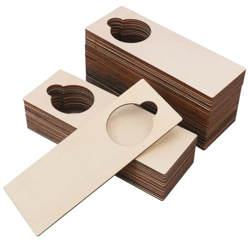 kukmakri 55 Pieces Unfinished Wood Door Knob Hangers, 8.66 x 3.15 Inch Door Knob Signs for Painting, Blank Wooden Door Knob for DIY Wood Crafts, Office and House Decoration