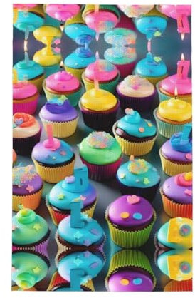 YQxwJL Asciugamani da cucina colorati con stampa a nido d'ape Happy Birthday Cupcakes ad asciugatura rapida, ultra morbidi, super assorbenti per asciugare i piatti