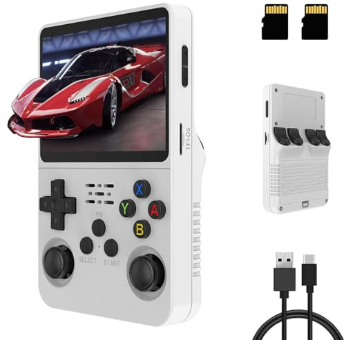 R36S Handheld Game Console, 3.5 inch Retro Handheld Games Consoles IPS Screen Open Source Linux System Built-in 15000+ Classic Games Retro Video Game Console, 128G TF Card(White)