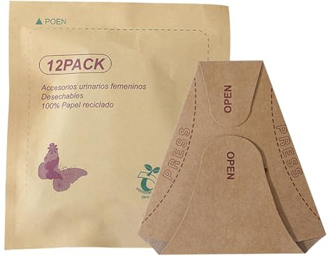 Tragbarer Urinal-Trichter, Papierhalter und Urinbecher | Weibliches Uriniergerät mit Papier | wasserdichte Urinale für Damen, 12 Stück einzeln gewickelt für