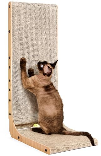 EHEYCIGA L Shape Vertical Cat Scratcher, 81cm High Scratching Board for Indoor Cats, Protecting Furniture Scratch Pad, Cardboard Cat Scratching with Ball Toy