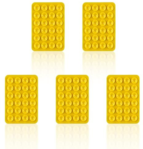 5 Pcs Phone Suction Mount, Silicone Suction Cup Phone Holder Suction Phone Case Adhesive Pad Sticky Phone Grip for Octobuddy Selfies and Videos Accessories (Yellow)