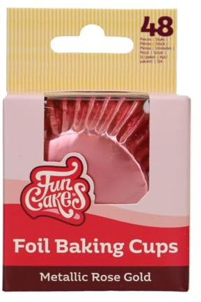FunCakes Foil Baking Cups Metallic Rose Gold, Cupcake Cases for Baking Greaseproof Baking Cups Firm Foil Paper for Cupcakes, Muffins, Brownies and More, 48-Piece