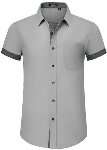 Enlision Mens Short Sleeve Shirts Regular Fit Casual Formal Dress Shirt for Men Button Up Business Shirt Grey L