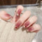 KAVI' S 24pcs French Tip Stick on Nails Coffin Medium Long Press on Nails Nude Gradient Glitter Fake Nails Ballerina Acrylic False Nails Jerry Glue for Women Girls Nail Art (Red Heart)