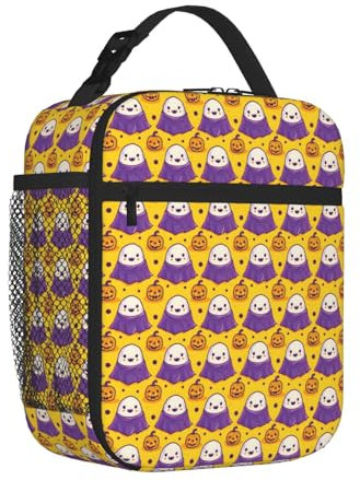 Dibujos animados de Halloween, lonchera de dibujos animados de Halloween, bolsa de almuerzo a prueba de fugas con diseño de fantasma para mujeres y hombres, linda bolsa de mano con aislamiento para el