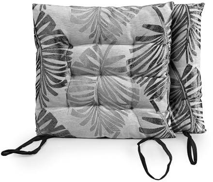 BESCH Pack 2 Cojines para Silla Usos Interior y Exterior 40x40x5cm Extra Suave - Cojin de Asiento Decorativo Funda de Poliéster y Relleno de Fibra Hueca Lavable Cómodos Acolchados (Monstera Negro)