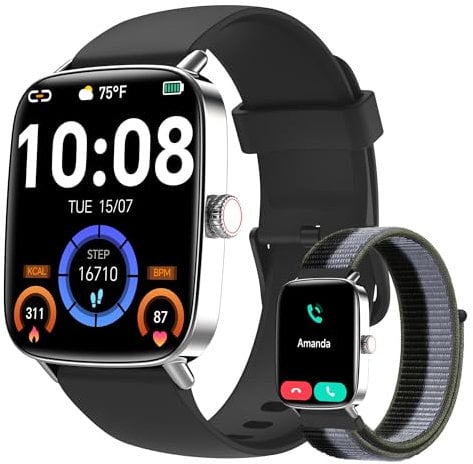 Smart Watch for Men Women, [1.85HD Screen] Answer/Make Calls, Ladies Smart Watches for Samsung/Android/iPhone, Fitness Watch with Heart Rate Sleep SpO2 Monitor,Dynamic Watch Faces 60FPS-Black