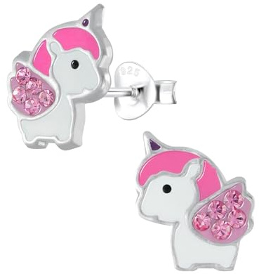 Monkimau Mädchen Ohrringe Einhorn | Ohrstecker aus 925 Sterling Silber | Kinderohrringe hypoallergen