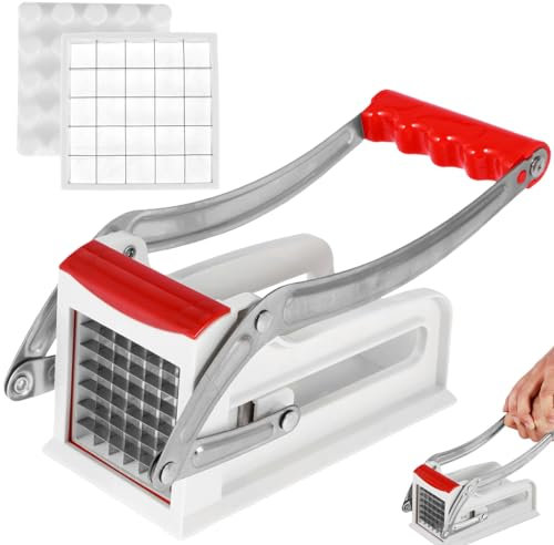 Potato Chipper, Professional Chip Cutter, French Fry Cutters, Plastic and Stainless Steel Potato Cutter, Potatos Slicer, Includes 25/49 Holes Blades Manual Food Slicer Dicer with No-Slip Suction Base