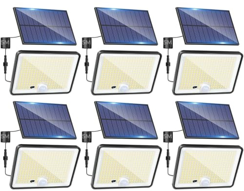 LOTMOS Solar Lights Outdoor, 342LED Remote Security Lights Motion Sensor | 6 Pack, 3 Modes, Garden Light Solar Powered, Waterproof, Pir Flood Lighting for Yard Shed Garage Outside, Cool White