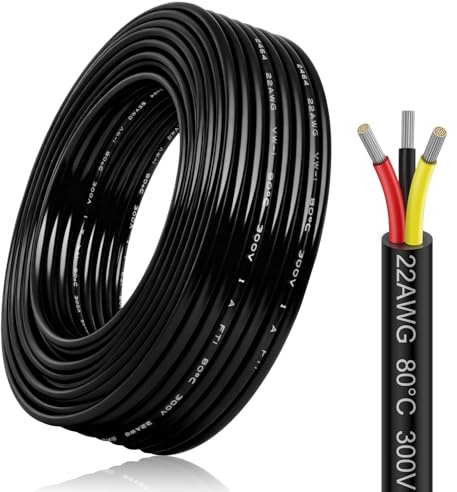22 AWG Elektrokabel 3×0,3 mm², 3-adriges Verlängerungskabel, flexibles 5V/12V/24V weich Stromkabel, verzinntes Kupferkabel, hohe Temperaturbeständigkeit, 10 Meter / 32,8 ft
